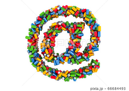 E-mail, at sign from colored metallic drink cans 66684493
