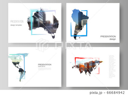 Vector layout of the presentation slides design business templates, multipurpose template for presentation brochure. Design template in the form of world maps and colored frames, insert your photo. 66684942