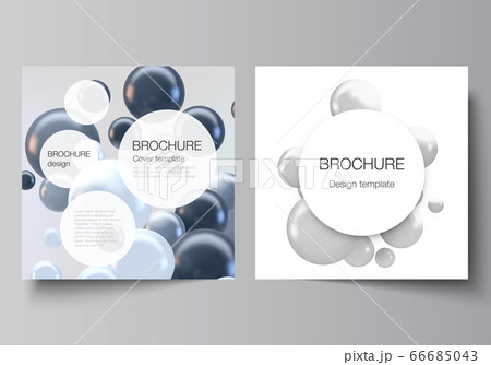 Vector layout of two square format covers templates for brochure, flyer, magazine, cover design, book design, brochure cover. Realistic vector background with multicolored 3d spheres, bubbles, balls. Vector layout of two square format covers templates for brochure, flyer, magazine, cover design, book design, brochure cover. Realistic vector background with multicolored 3d spheres, bubbles, balls. 66685043