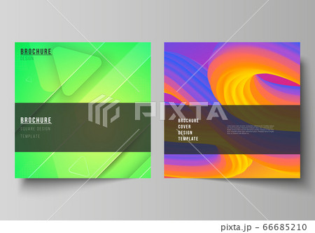 Minimal vector illustration layout of two square format covers design templates for brochure, flyer, magazine. Futuristic technology design, colorful backgrounds with fluid gradient shapes composition Minimal vector illustration layout of two square format covers design templates for brochure, flyer, magazine. Futuristic technology design, colorful backgrounds with fluid gradient shapes composition 66685210