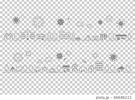 街並みの線画イラストとウイルス（住宅地） 66686221