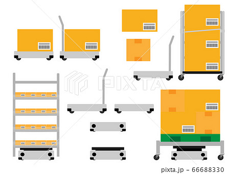 かご台車やパレットの荷物を運ぶ 自動搬送ロボットのイラスト素材 6660