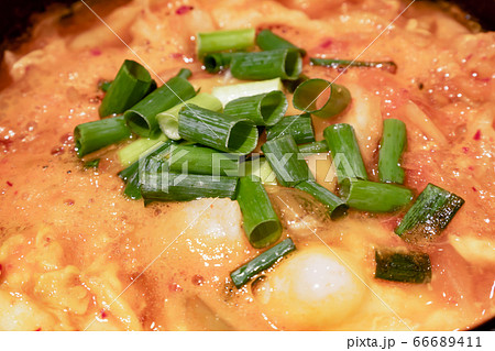 豚キムチスンドゥブチゲ 中心部 接写 韓国料理 横位置 豚キムチスンドゥブチゲ 中心部 接写 韓国料理 横位置 66689411