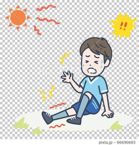 Illustration of a man suffering from heat cramps due to heat stroke 66690665