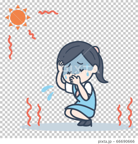 Illustration of a woman sitting down with nausea due to heat stroke Illustration of a woman sitting down with nausea due to heat stroke 66690666