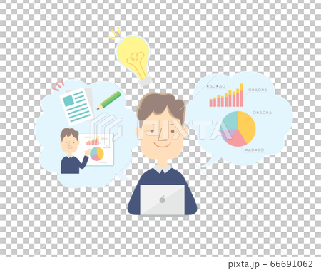 企画 資料作成をする男性のイラストのイラスト素材