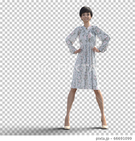 花柄ワンピースの若い女性 Perming3dcg イラスト素材のイラスト素材