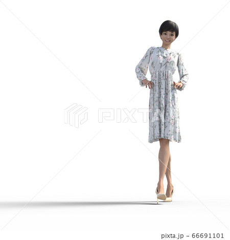 花柄ワンピースの若い女性 Perming3dcg イラスト素材のイラスト素材