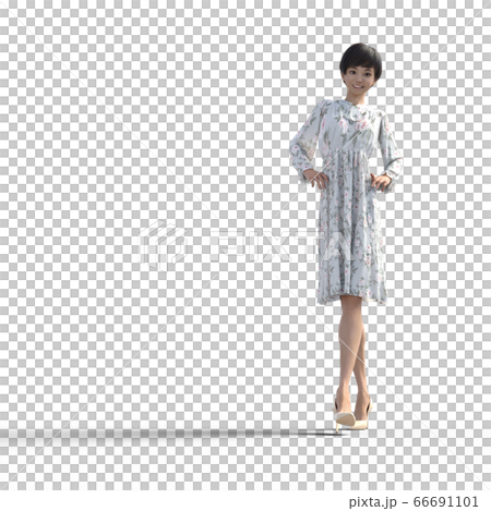 花柄ワンピースの若い女性 Perming3dcg イラスト素材のイラスト素材