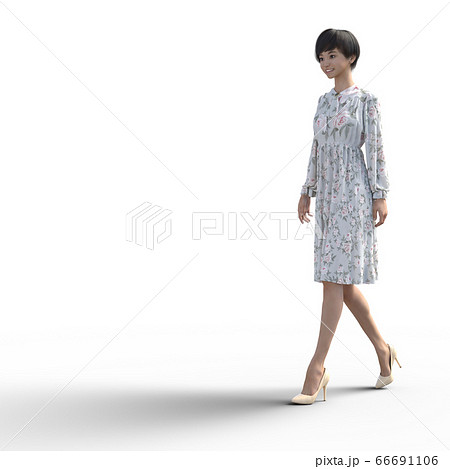 花柄ワンピースの若い女性 Perming3dcg イラスト素材のイラスト素材