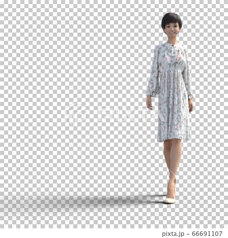 花柄ワンピースの若い女性 Perming3dcg イラスト素材のイラスト素材