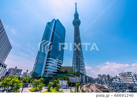 日本の東京都市景観 押上駅前や東京スカイツリーなどを望む 日本の東京都市景観 押上駅前や東京スカイツリーなどを望む 66691240