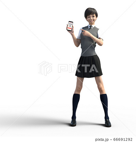 スマホを持った女子学生　QR決済　perming3DCG イラスト素材 66691292