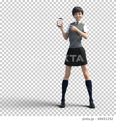 スマホを持った女子学生　QR決済　perming3DCG イラスト素材 66691292