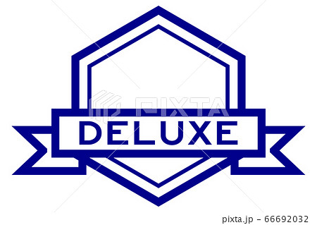 Vintage blue color hexagon label banner with word deluxe on white background 66692032