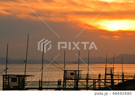 柳川市 有明海の夕景 柳川市 有明海の夕景 66692680