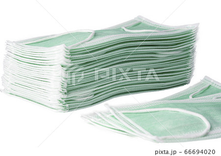 Stack of blue color mask isolated on white background 66694020
