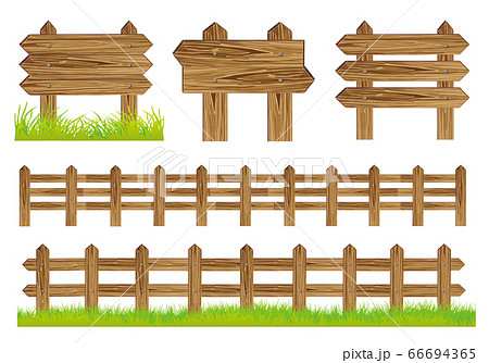 ウッドボード 芝生と木の柵のイラスト素材