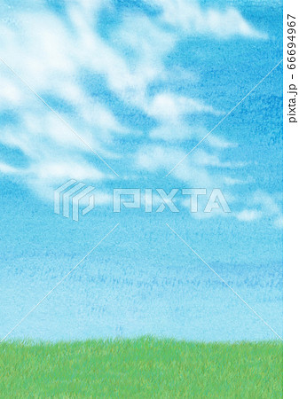 青空 雲 草原 水彩背景のイラスト素材 青空 雲 草原 水彩背景のイラスト素材