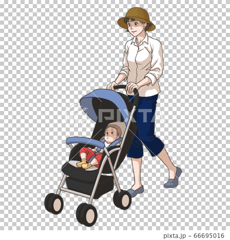 走通過推擠嬰兒推車的母親 66695016