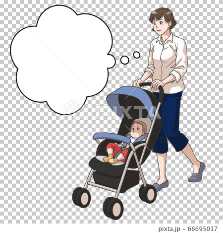 走通過推擠嬰兒推車的母親 66695017