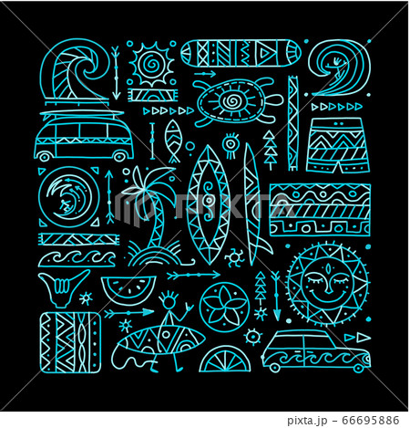 Surfing background. Tribal elements for your design Surfing background. Tribal elements for your design 66695886