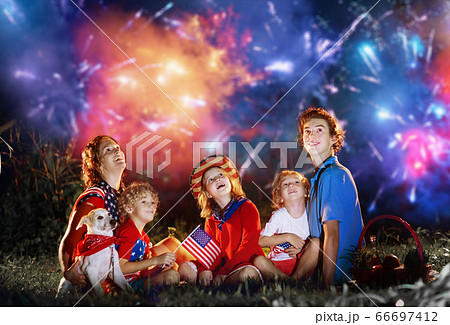American family on Independence Day. 4th of July. 66697412