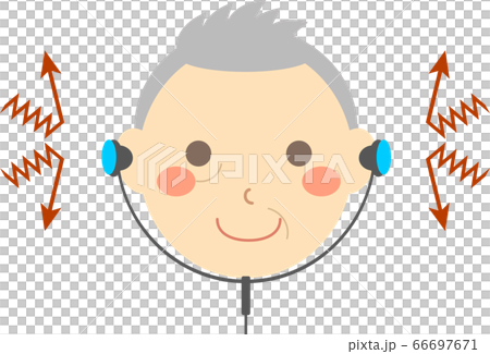 ノイズキャンセリングイヤホンをつけた年配男性 ノイズキャンセリングイヤホンをつけた年配男性 66697671