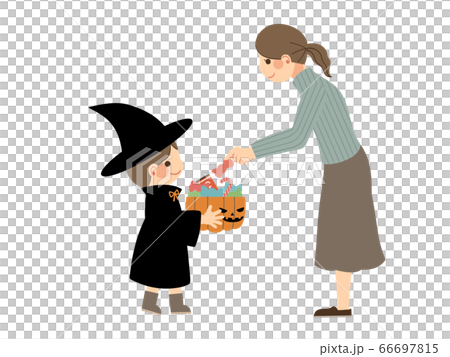 ハロウィンのお菓子を貰うこどものイラスト素材