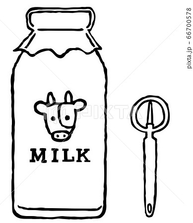 牛乳瓶と牛乳瓶の蓋開けのイラスト素材