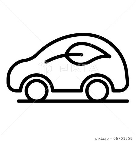 Electric car with a leaf icon, outline style 66701559