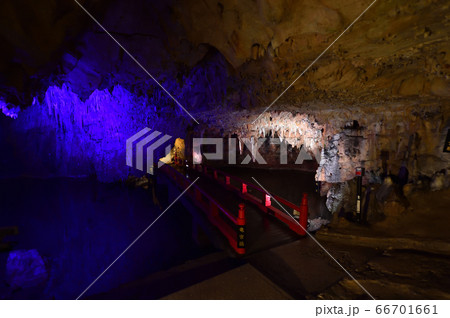 満奇洞　ライトアップされた幻想的な鍾乳洞の風景 66701661