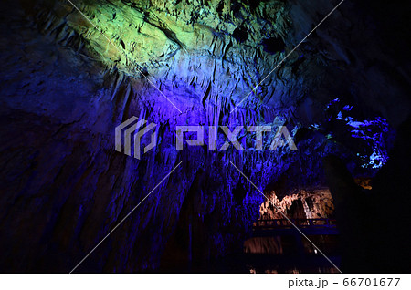 満奇洞 ライトアップされた幻想的な鍾乳洞の風景 満奇洞 ライトアップされた幻想的な鍾乳洞の風景 66701677