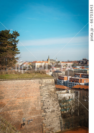 Houses with traditional red roofs in Prague in the Czech Republic. 66703843