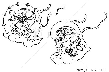 Wind God Raijin Pencil Drawing Stock Illustration