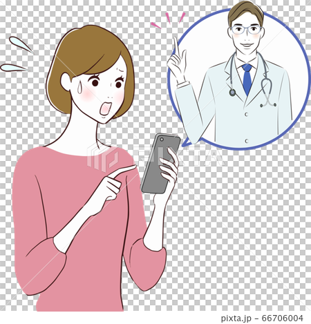 A woman receiving medical treatment with a smartphone A woman receiving medical treatment with a smartphone 66706004