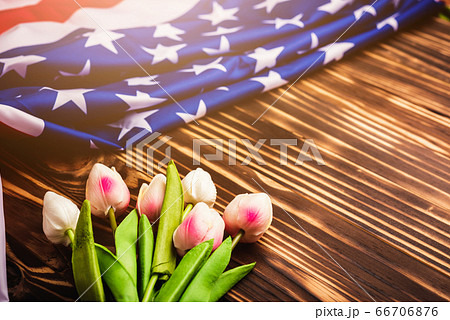 Happy Memorial Day, American USA flag and a Tulip Happy Memorial Day, American USA flag and a Tulip 66706876