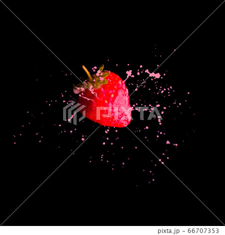 Strawberry in cream splash on black background Strawberry in cream splash on black background 66707353