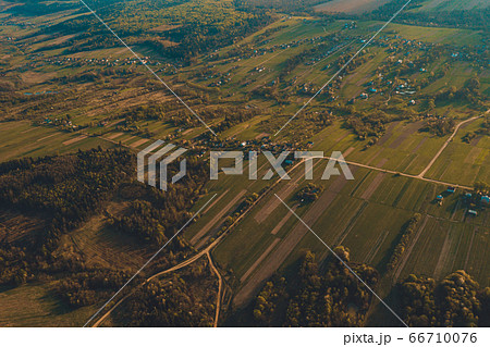 Aerial photo of a Ukrainian village in the centerの写真素材 [66710076] - PIXTA