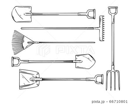 Set of different garden tools. Shovel, rake Set of different garden tools. Shovel, rake 66710801