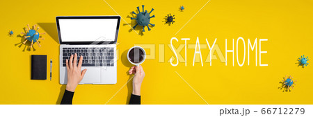 Stay home theme with laptop with viruses Stay home theme with laptop with viruses 66712279