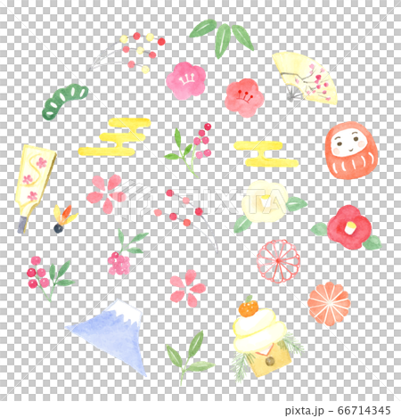 新年裝飾裝飾圖標圈水彩插圖 新年裝飾裝飾圖標圈水彩插圖 66714345