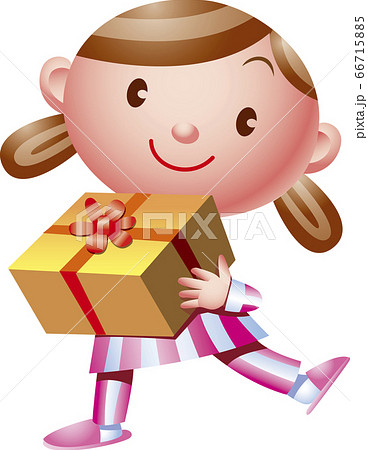 プレゼントをもらって喜ぶパジャマの女の子のイラスト素材