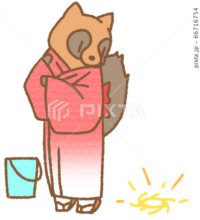 ねずみ花火と浴衣を着たタヌキ（赤色） 66716754