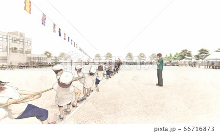 学校 運動会 綱引き 観客有り 建物有り イラスト6 学校 運動会 綱引き 観客有り 建物有り イラスト6 66716873