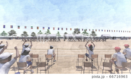 学校 運動会 綱引き 観客有り 建物有り イラスト18 学校 運動会 綱引き 観客有り 建物有り イラスト18 66716963