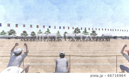 学校 運動会 綱引き 観客有り 建物有り イラスト19 学校 運動会 綱引き 観客有り 建物有り イラスト19 66716964
