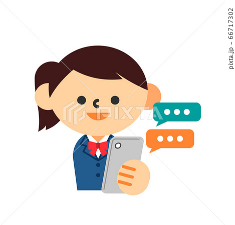 学生 スマートフォン 上半身 女の子 制服 通話 メッセージのイラスト素材