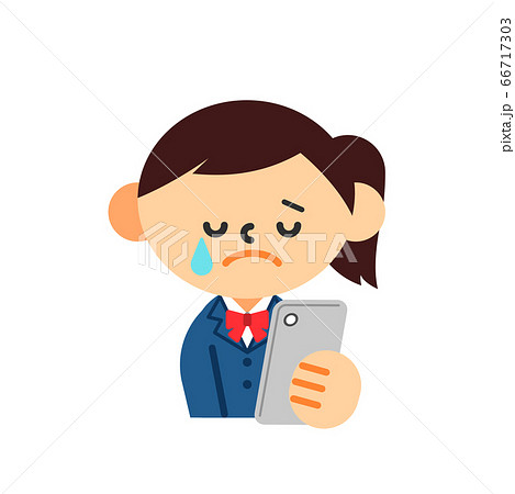 学生 スマートフォン 上半身 女の子 制服 泣くのイラスト素材