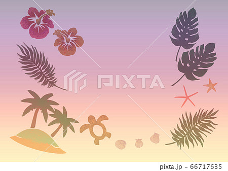 ハワイ南国ペイント画カラー 背景色あり のイラスト素材